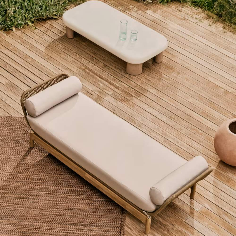 Kave Home Labra Coffee Table in Cement and Acacia Wood – 140 x 70cm