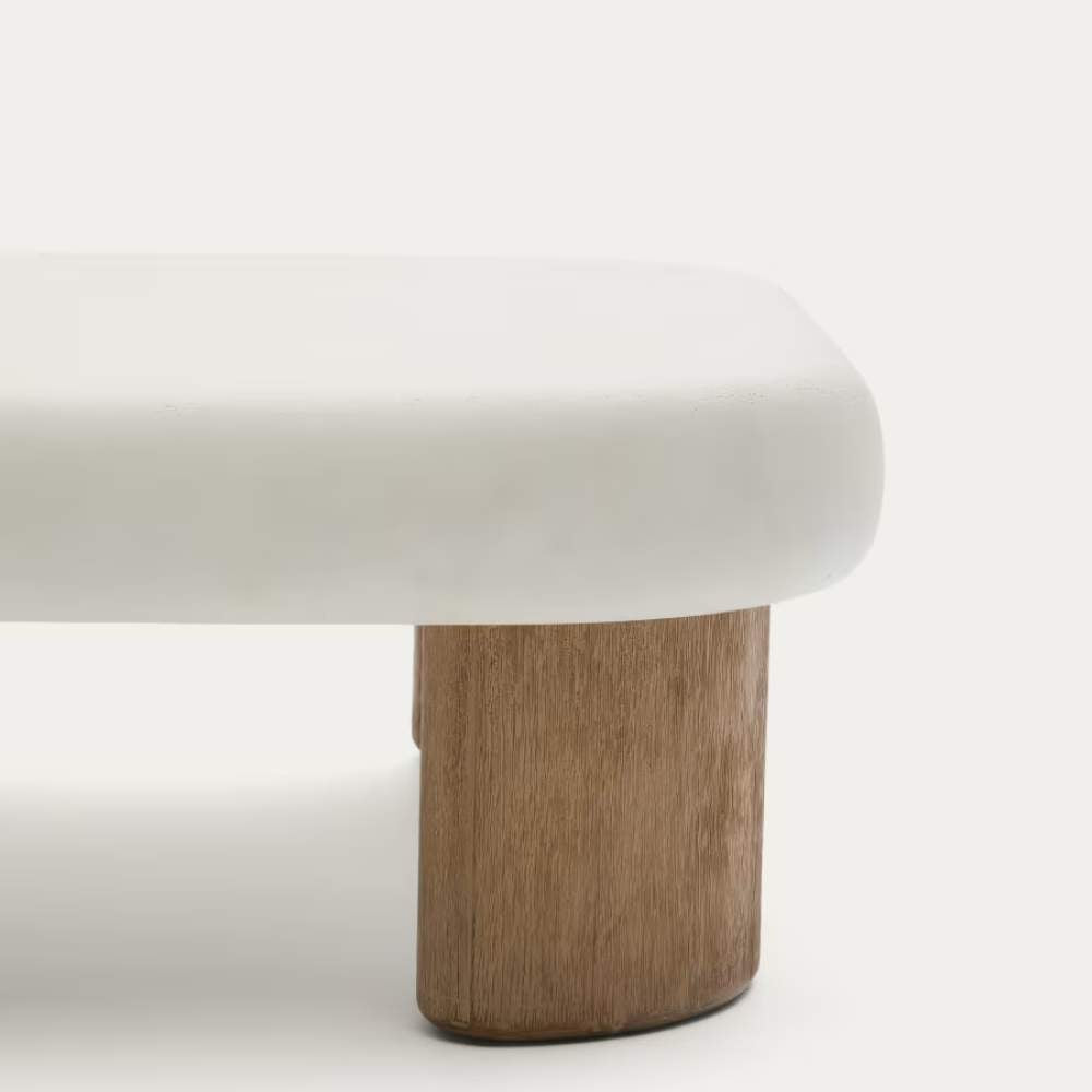 Kave Home Labra Coffee Table in Cement and Acacia Wood – 80 x 80 cm