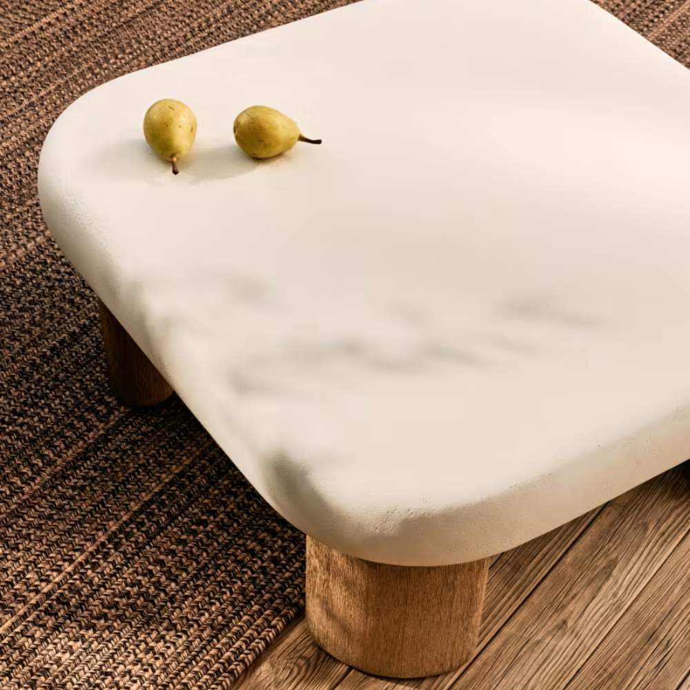 Kave Home Labra Coffee Table in Cement and Acacia Wood – 80 x 80 cm