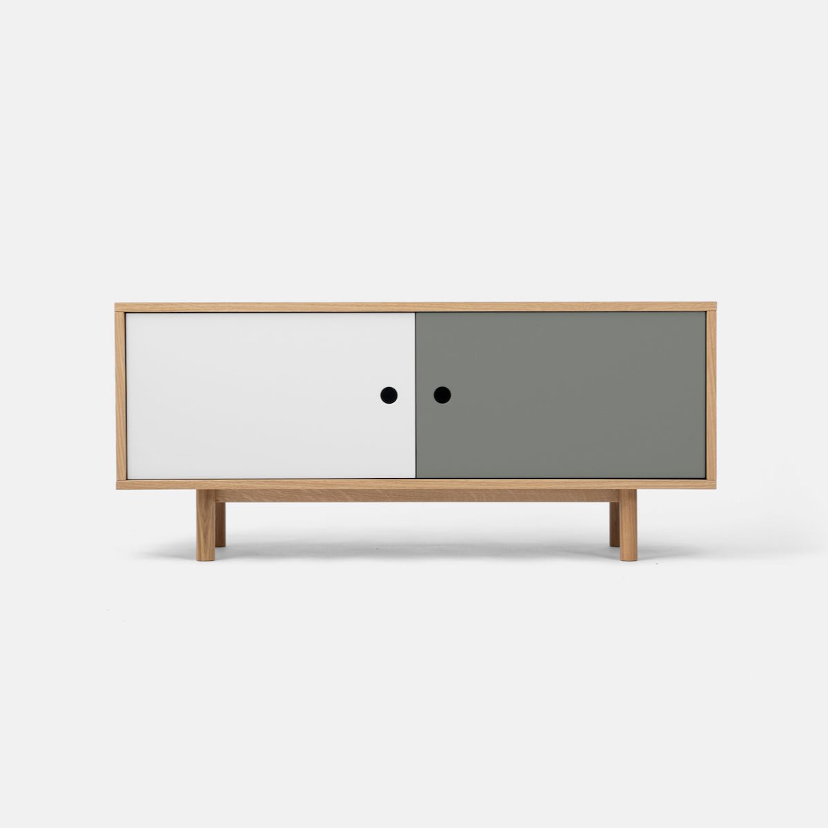 John Green Sideboard Oak with white left and grey right door