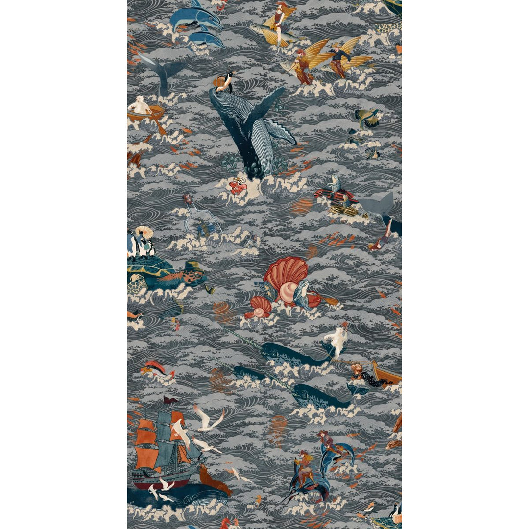 Brand Mckenzie Ocean Waves Wallpaper Charcoal Drift