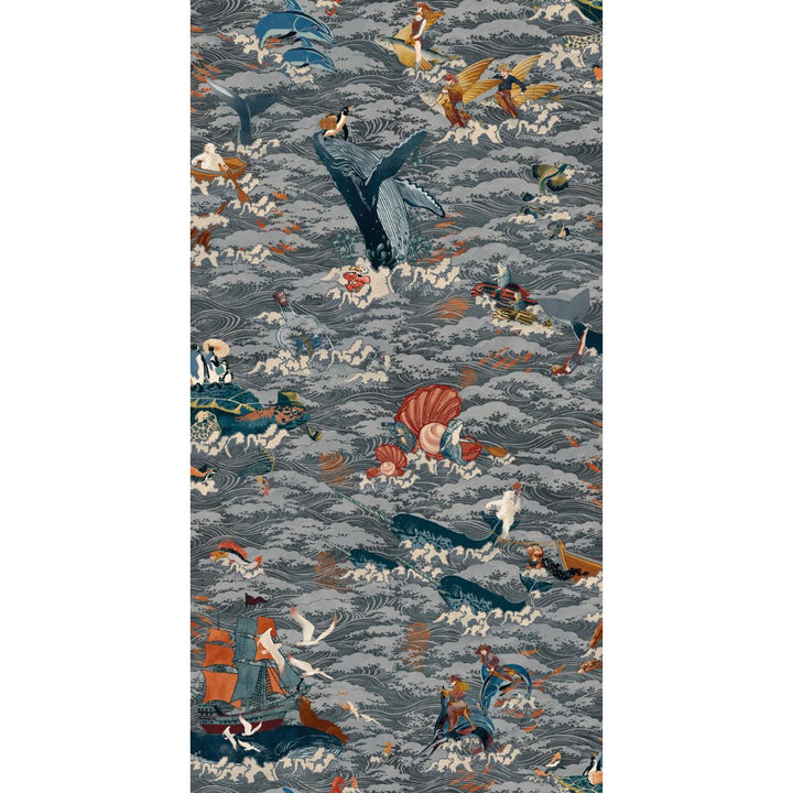 Brand Mckenzie Ocean Waves Wallpaper Charcoal Drift