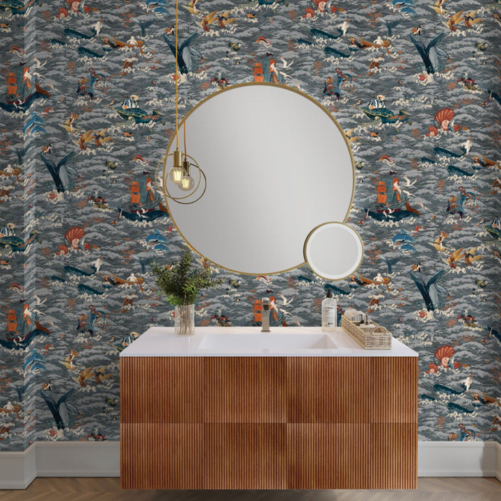 Brand Mckenzie Ocean Waves Wallpaper Charcoal Drift