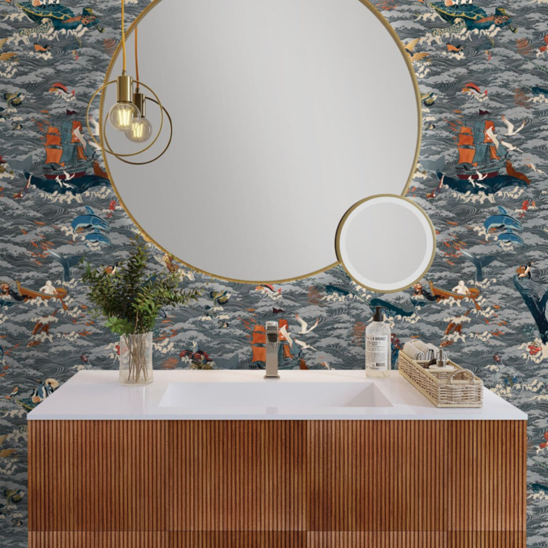 Brand Mckenzie Ocean Waves Wallpaper Charcoal Drift