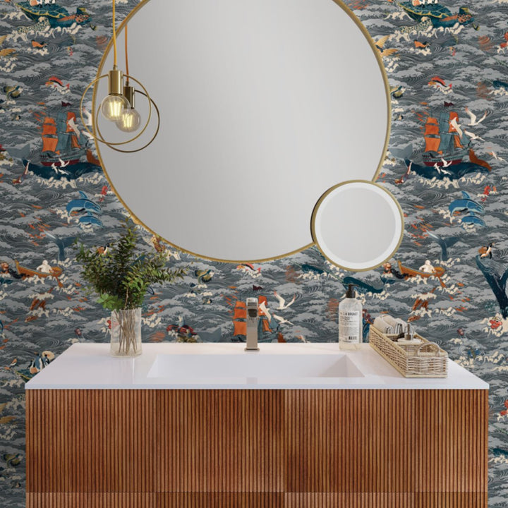 Brand Mckenzie Ocean Waves Wallpaper Charcoal Drift