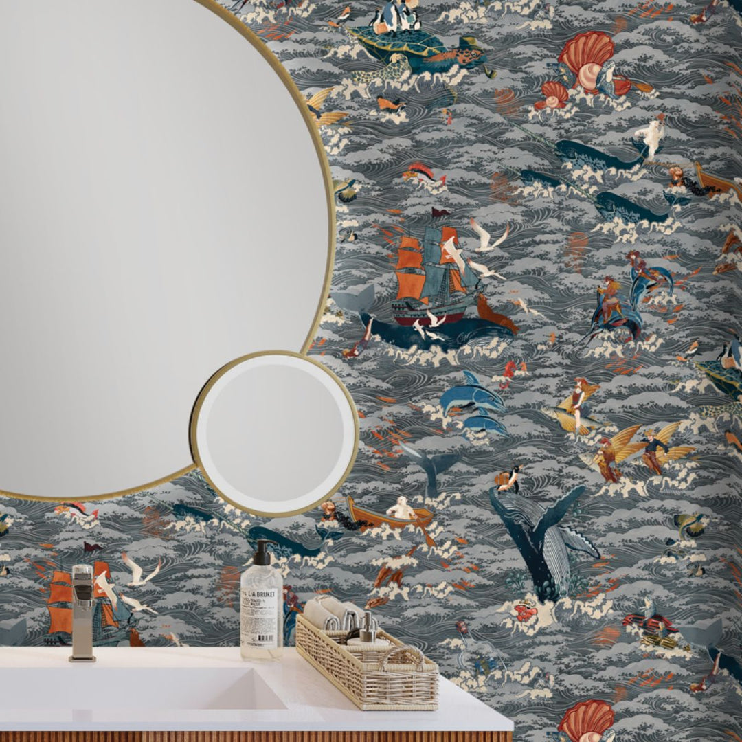 Brand Mckenzie Ocean Waves Wallpaper Charcoal Drift