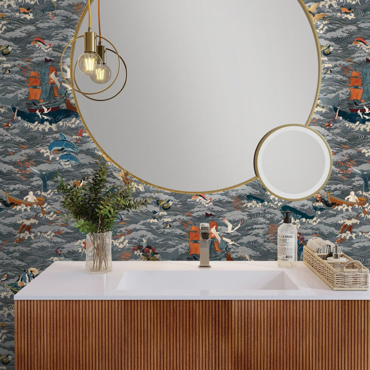 Brand Mckenzie Ocean Waves Wallpaper Charcoal Drift