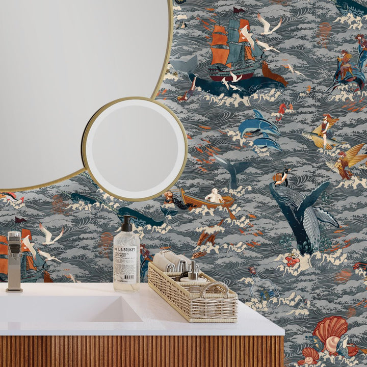 Brand Mckenzie Ocean Waves Wallpaper Charcoal Drift