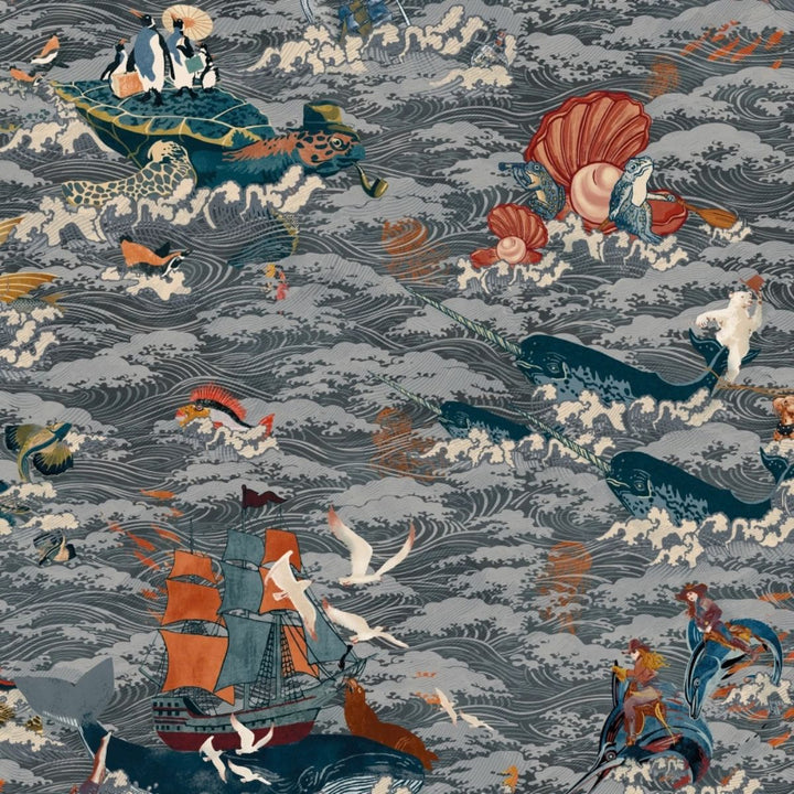Brand Mckenzie Ocean Waves Wallpaper Charcoal Drift