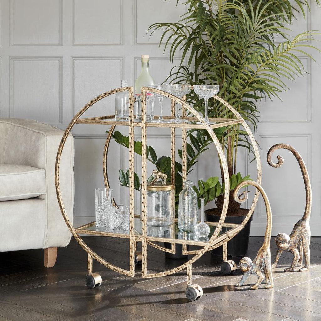 Orb Gold Hammered Drinks Trolley Table-Beaumonde