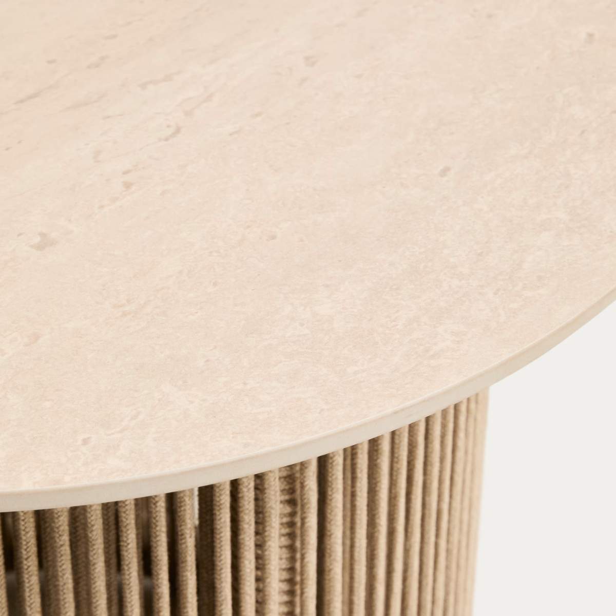 Kave Home Orosei outdoor side table in sintered stone, aluminium and ecru rope Ø 55 cm