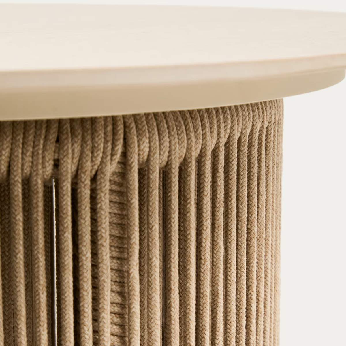 Kave Home Orosei outdoor side table in sintered stone, aluminium and ecru rope Ø 55 cm