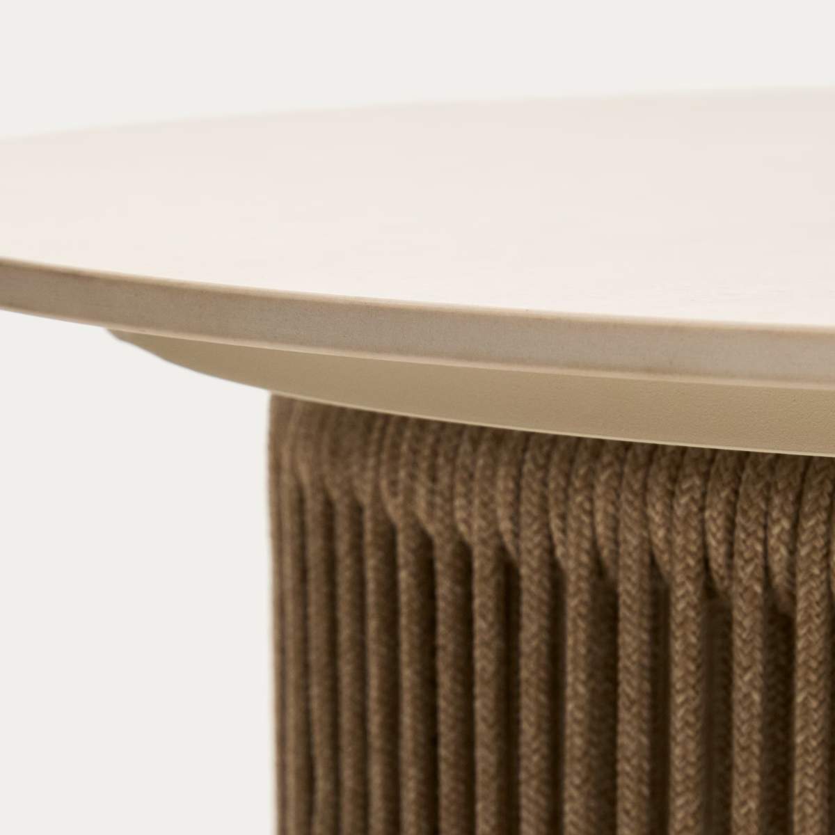 Kave Home Orosei outdoor side table in sintered stone, aluminium and ecru rope Ø 55 cm