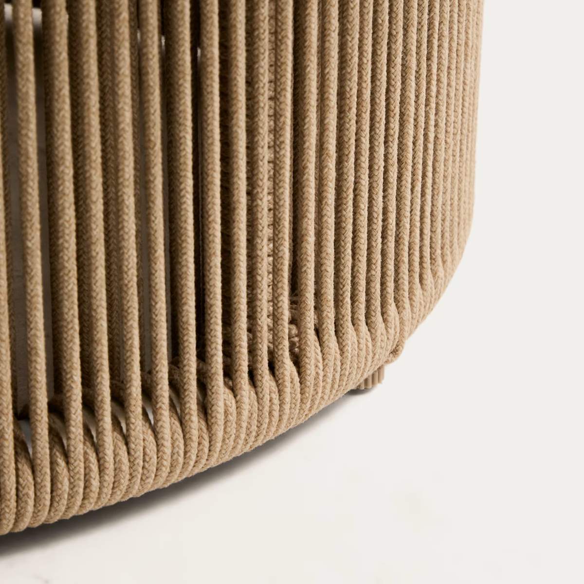 Kave Home Orosei outdoor coffee table in sintered stone, ecru aluminium and beige rope Ø 90 cm
