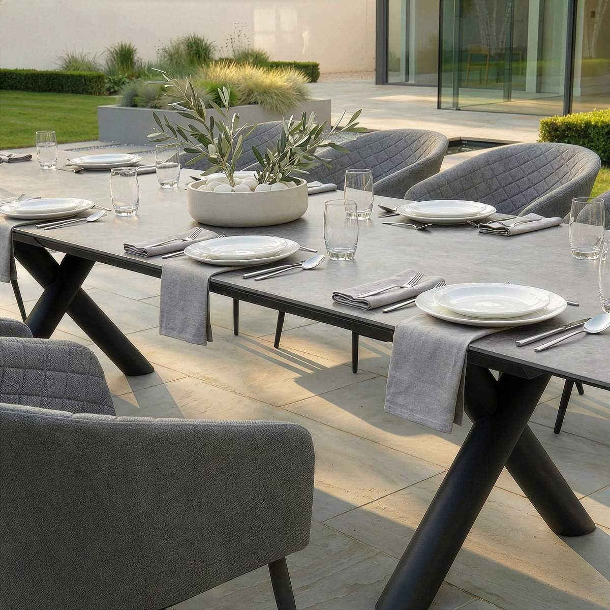 Maze - Outdoor Fabric Ambition 8-12 Seat Maxim Extending Dining Set