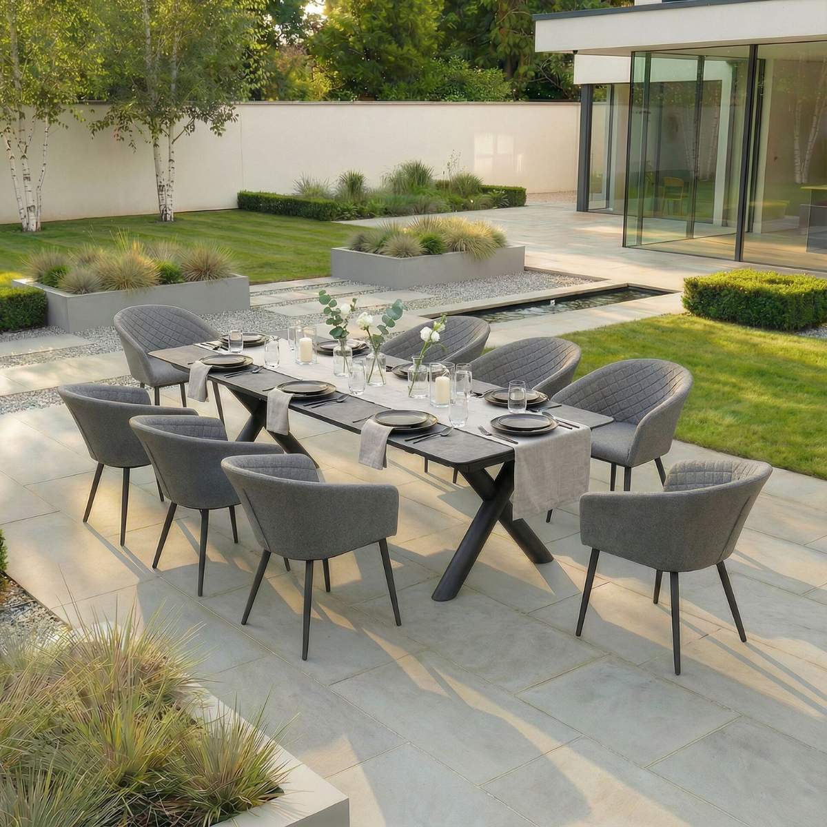 Maze - Outdoor Fabric Ambition 8-12 Seat Maxim Extending Dining Set