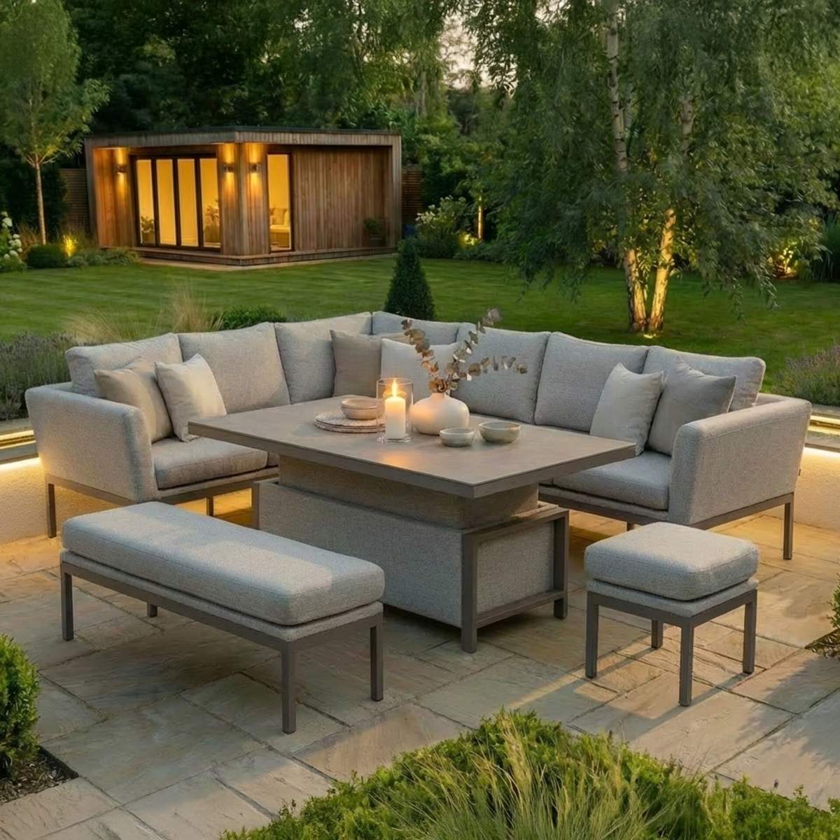 Maze - Outdoor Fabric Pulse Rectangular Corner Dining Set