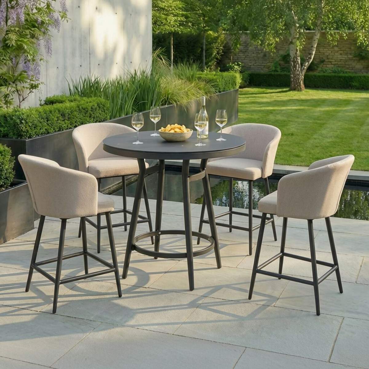Maze - Outdoor Fabric Zen 4 Seat Low Round Bar Set
