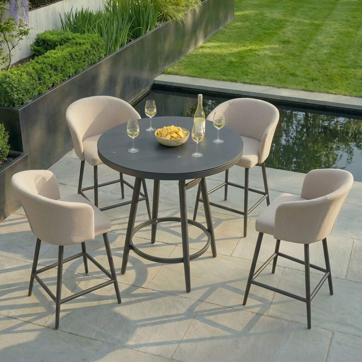 Maze - Outdoor Fabric Zen 4 Seat Low Round Bar Set