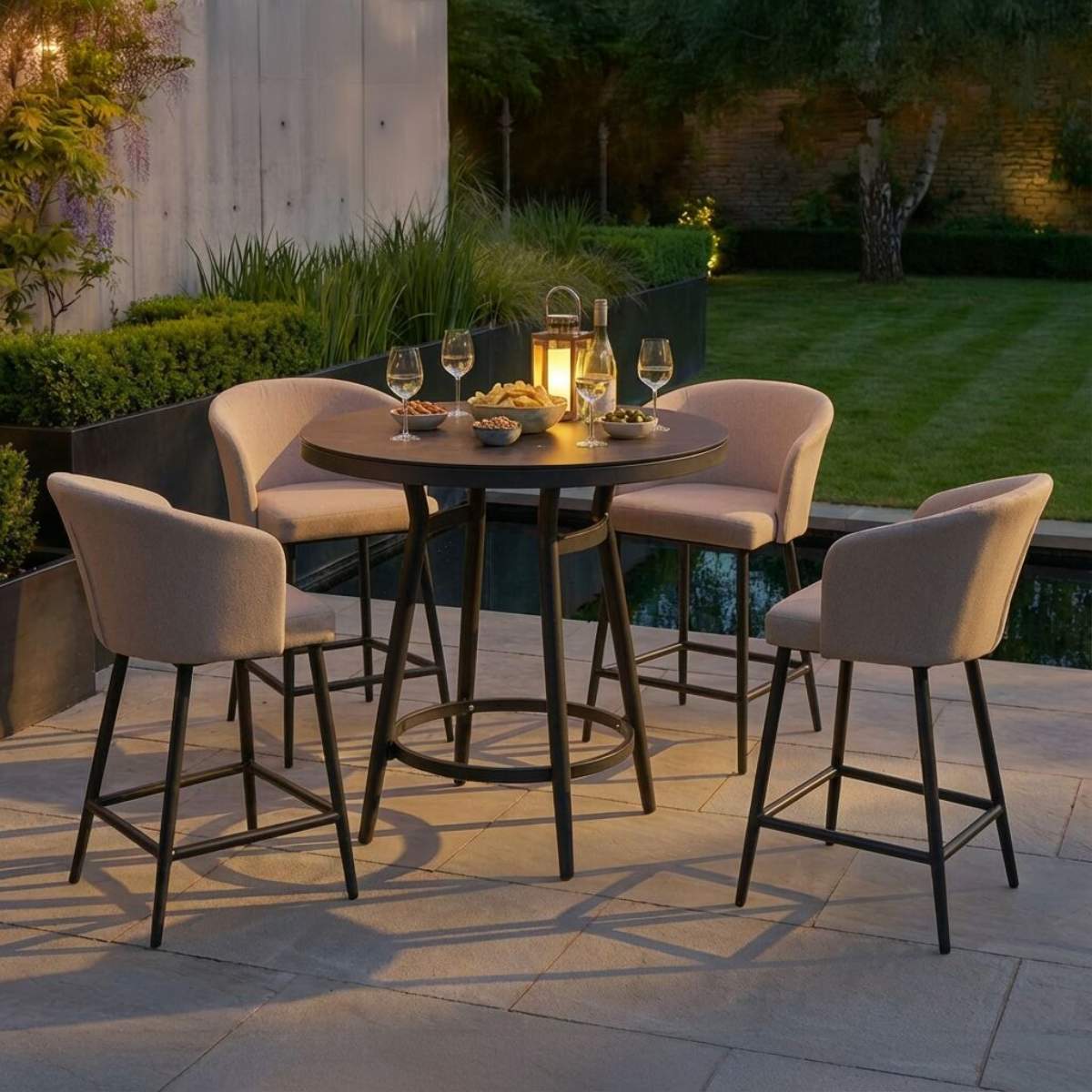 Maze - Outdoor Fabric Zen 4 Seat Low Round Bar Set