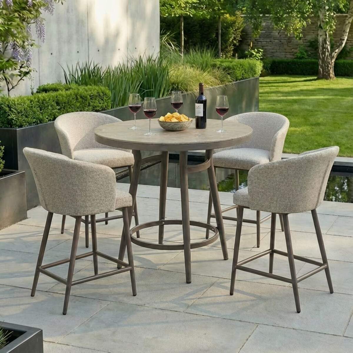 Maze - Outdoor Fabric Zen 4 Seat Low Round Bar Set