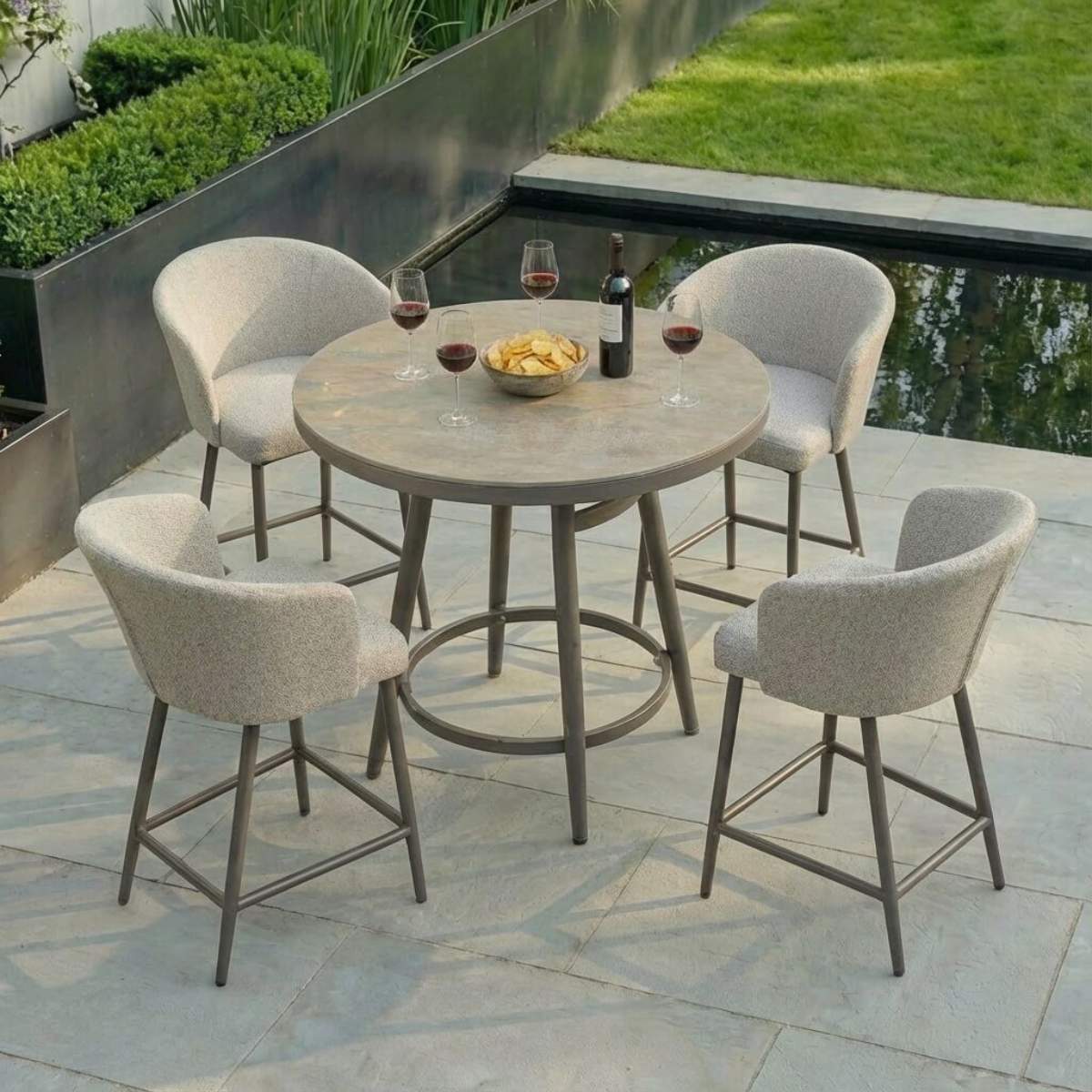 Maze - Outdoor Fabric Zen 4 Seat Low Round Bar Set
