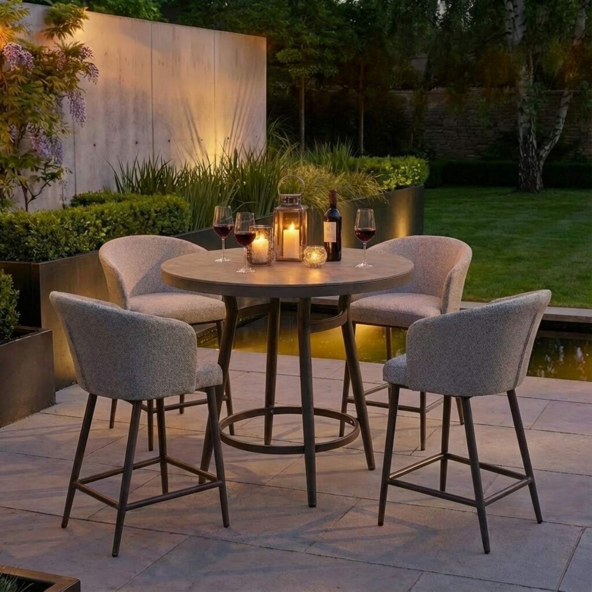 Maze - Outdoor Fabric Zen 4 Seat Low Round Bar Set