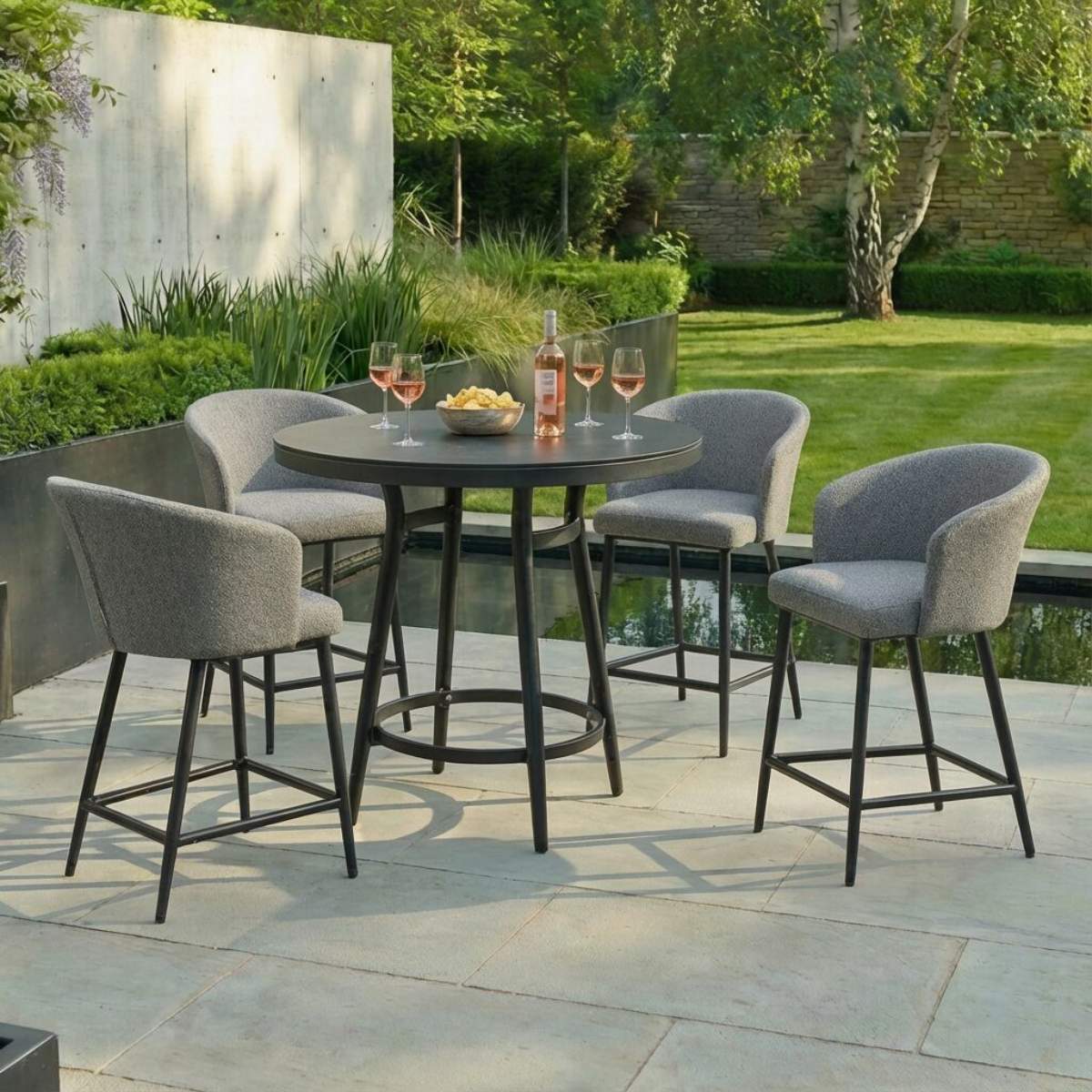 Maze - Outdoor Fabric Zen 4 Seat Low Round Bar Set