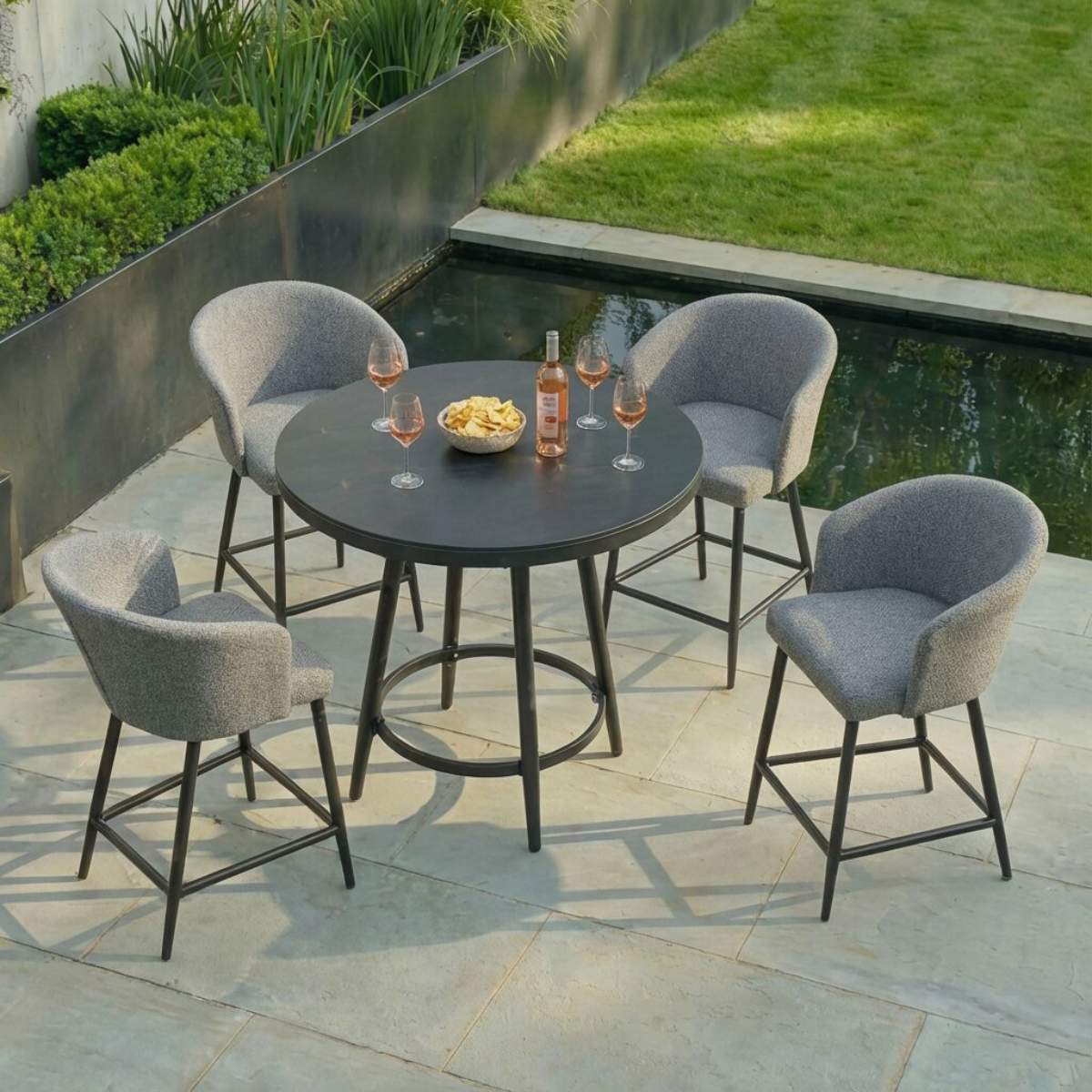 Maze - Outdoor Fabric Zen 4 Seat Low Round Bar Set