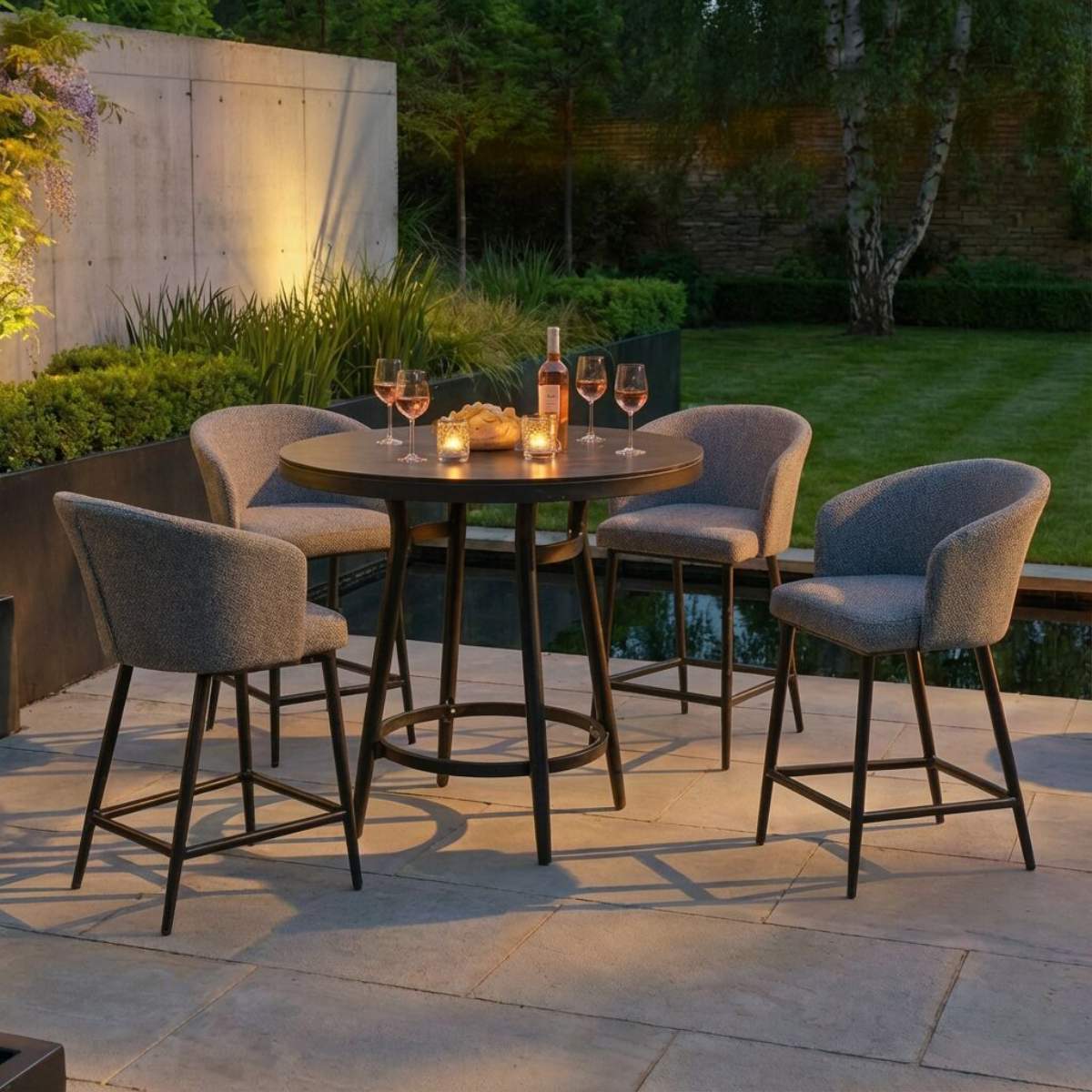 Maze - Outdoor Fabric Zen 4 Seat Low Round Bar Set