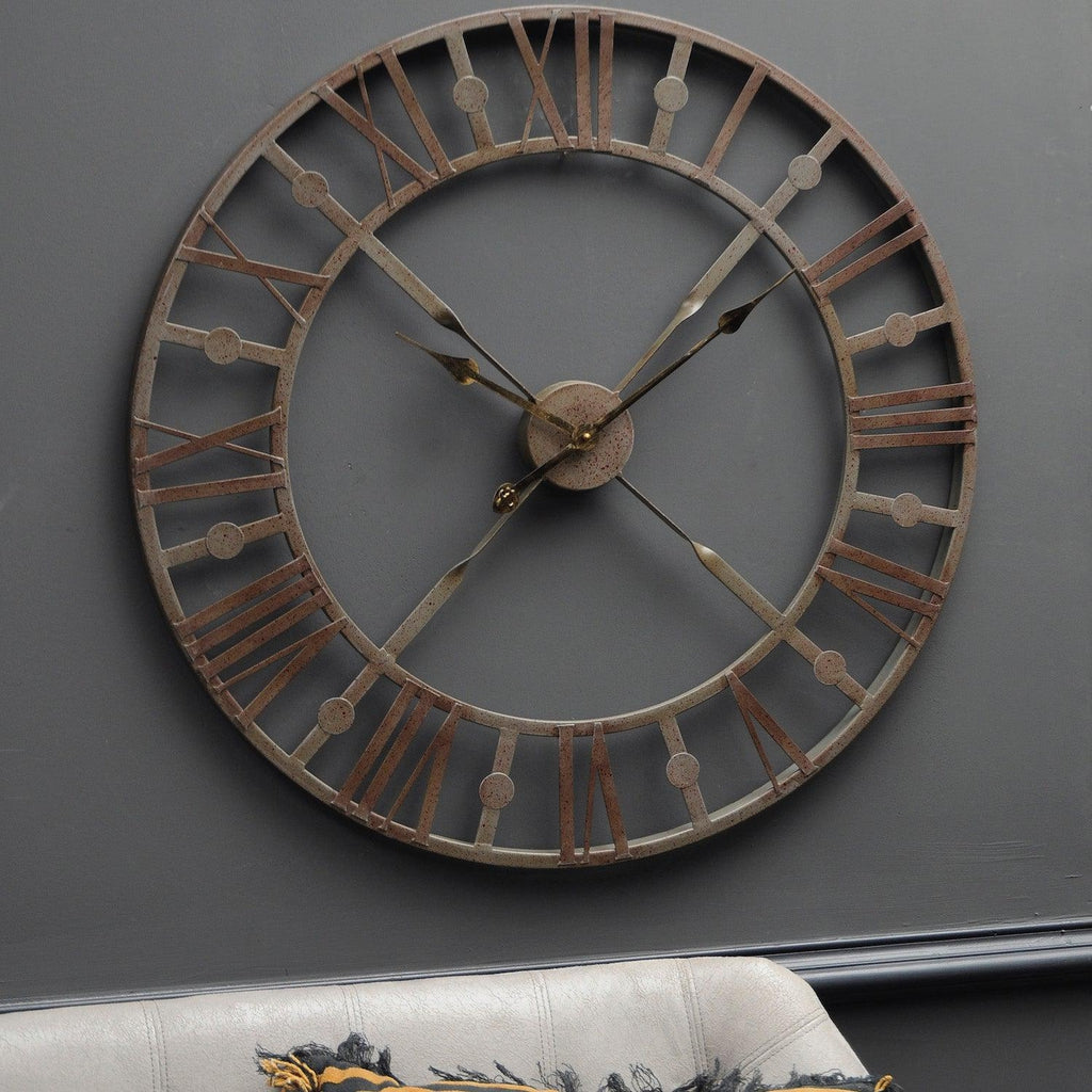 Oversized Antique Grey Skeleton Wall Clock-Beaumonde