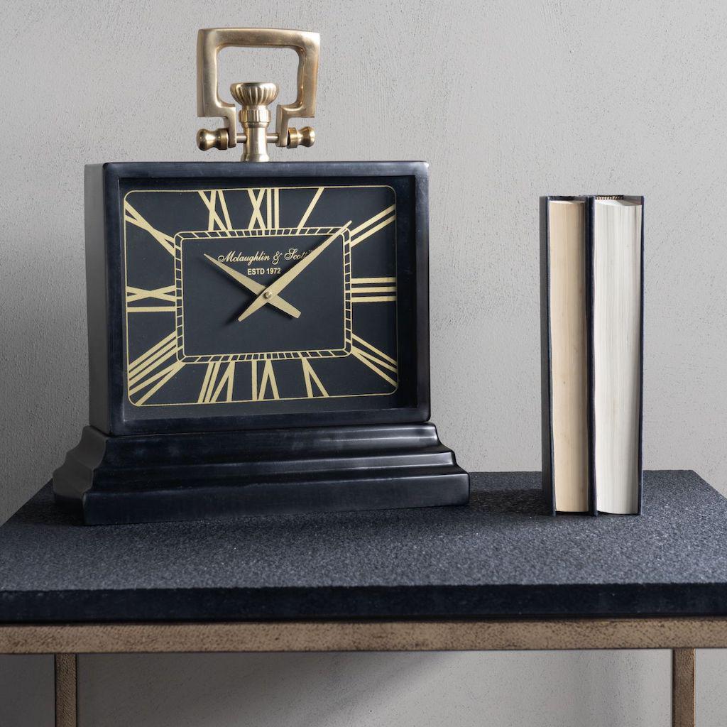 Oversized Mantel Clock - Black And Brass-Beaumonde