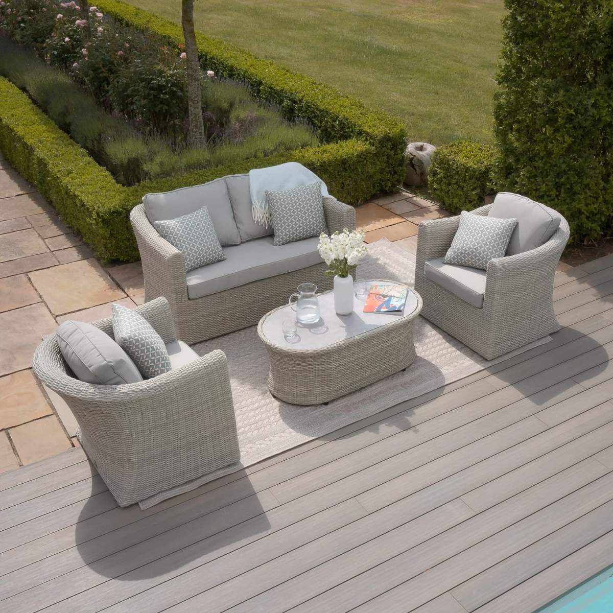 Maze Oxford 2 Seat Rattan Sofa Set - Ceramic Glass