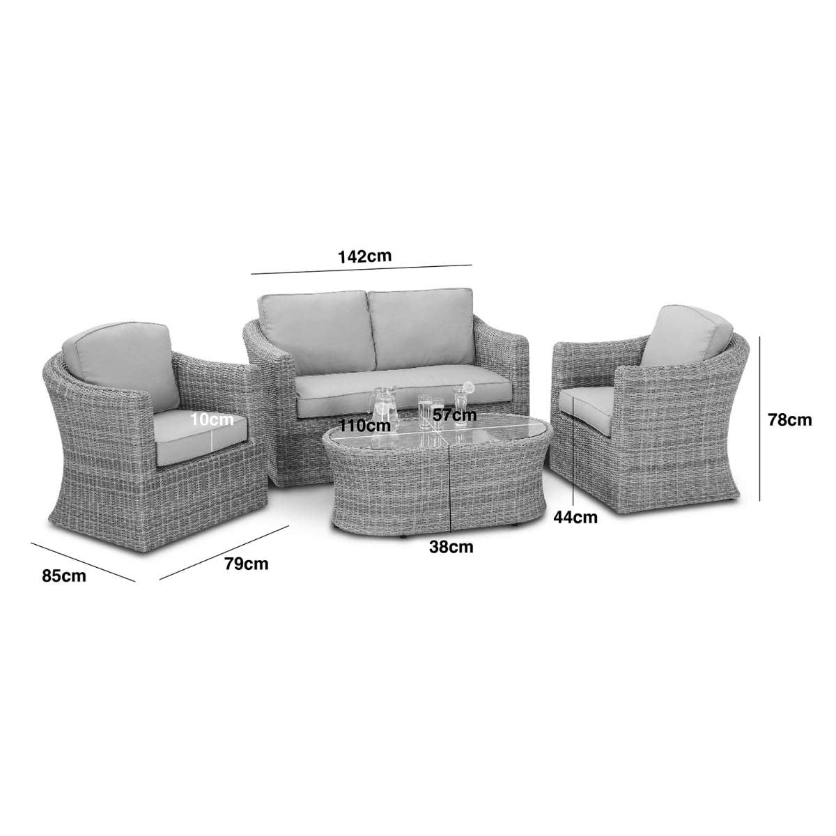 Maze Oxford 2 Seat Rattan Sofa Set - Ceramic Glass