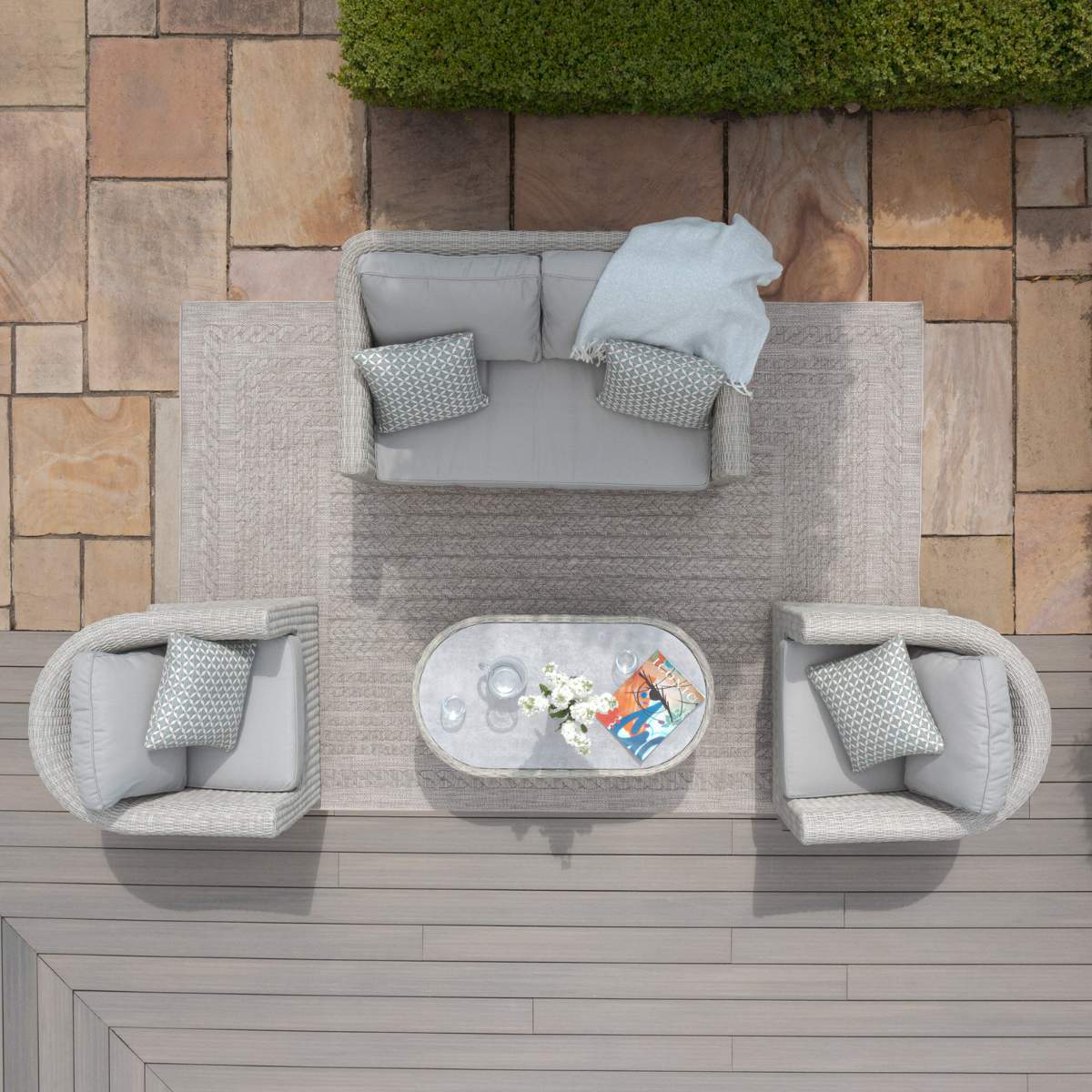Maze Oxford 2 Seat Rattan Sofa Set - Ceramic Glass