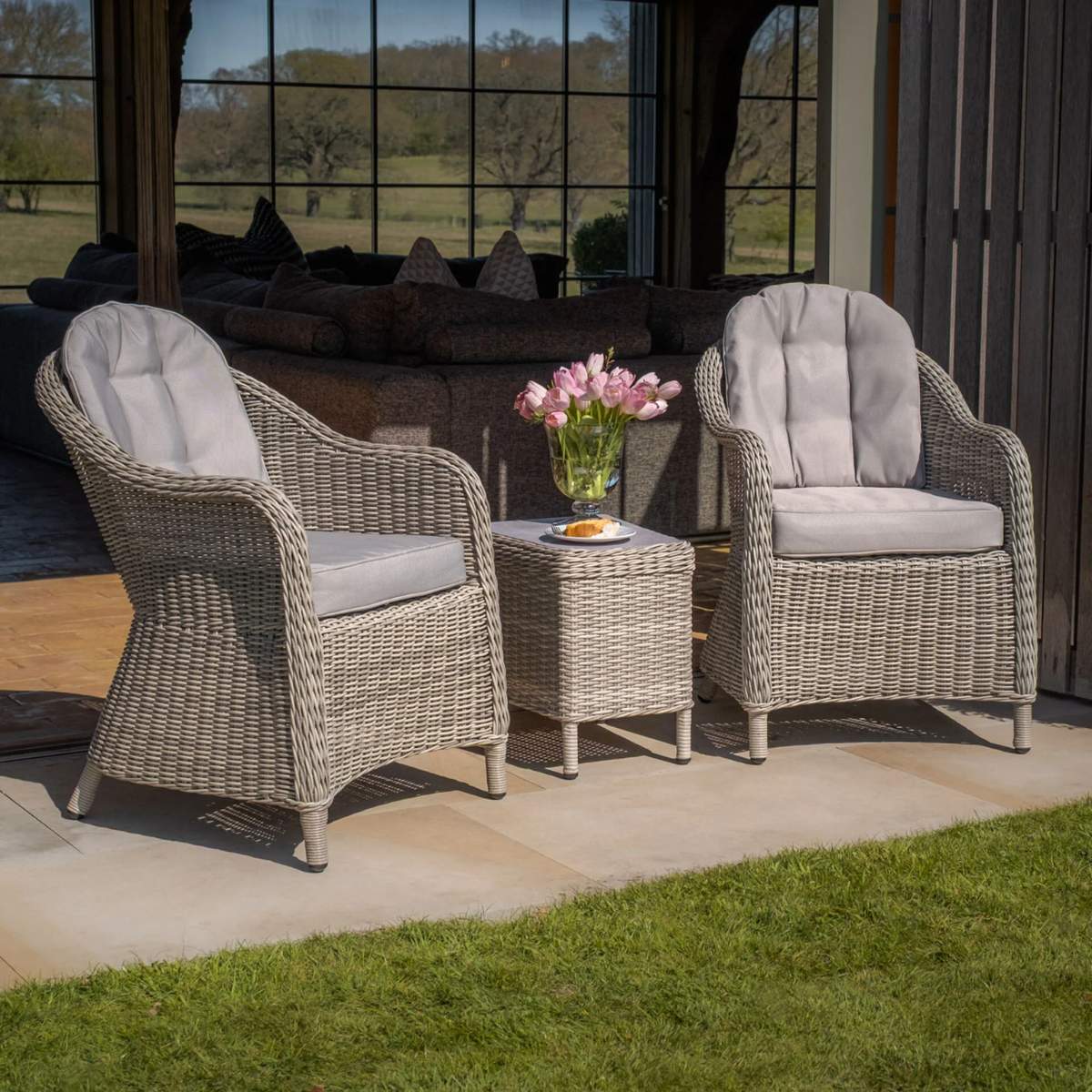 Maze Oxford 3 Piece Rattan Bistro Set - Ceramic Glass