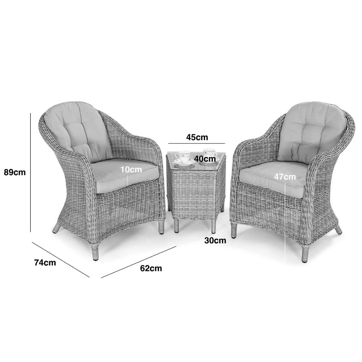 Maze Oxford 3 Piece Rattan Bistro Set - Ceramic Glass