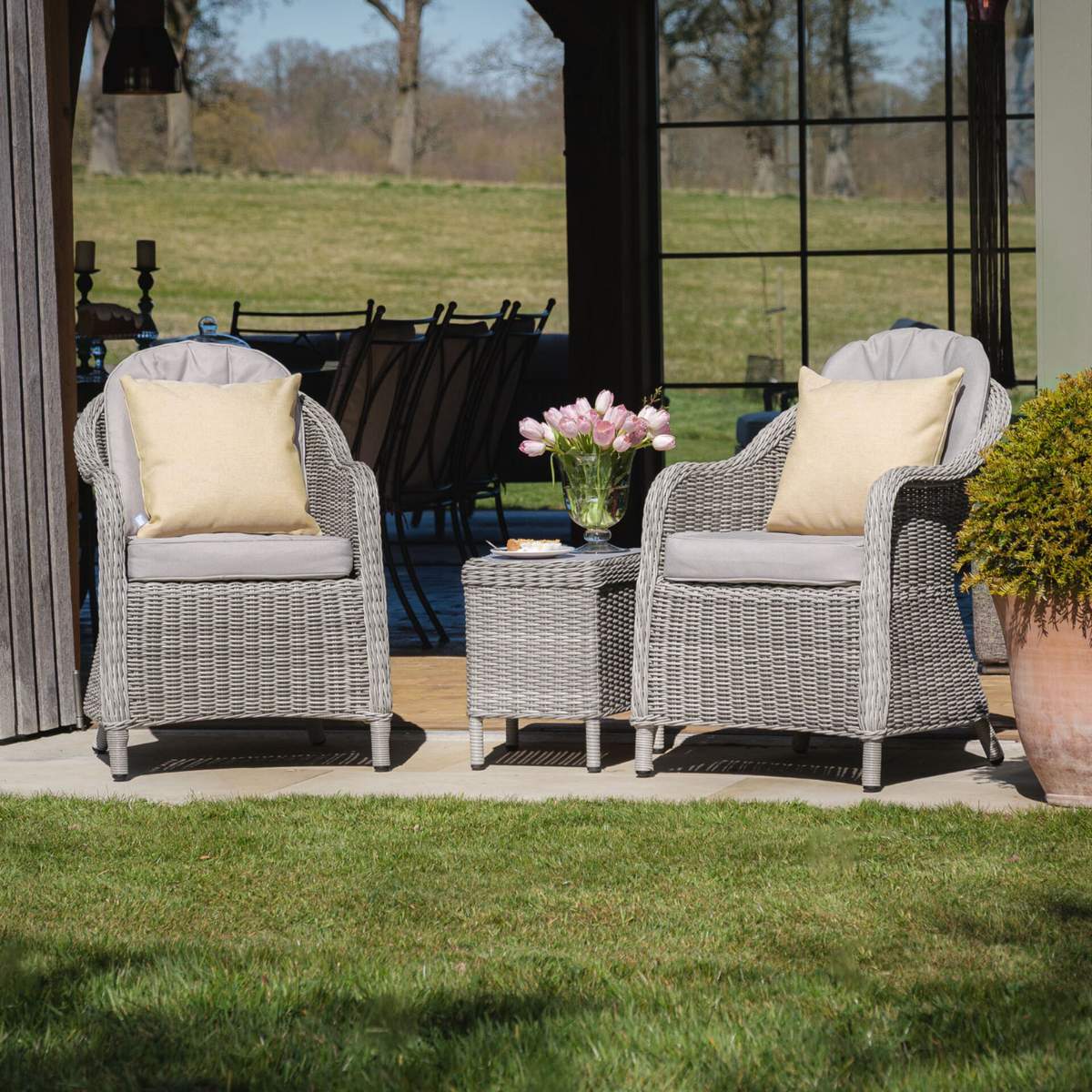Maze Oxford 3 Piece Rattan Bistro Set - Ceramic Glass