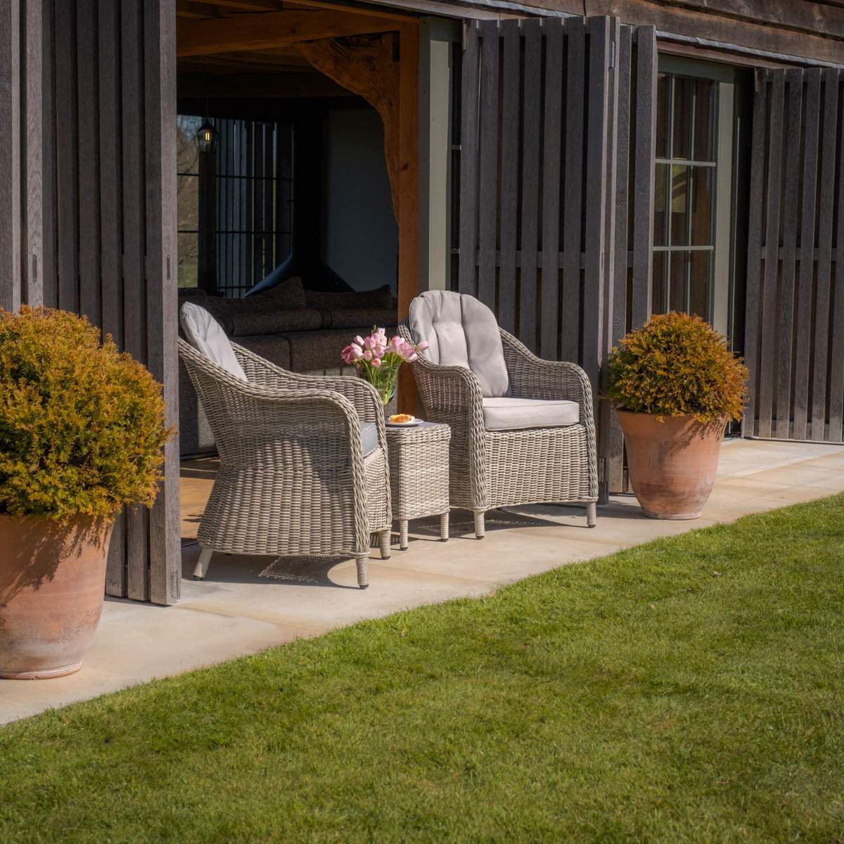 Maze Oxford 3 Piece Rattan Bistro Set - Ceramic Glass