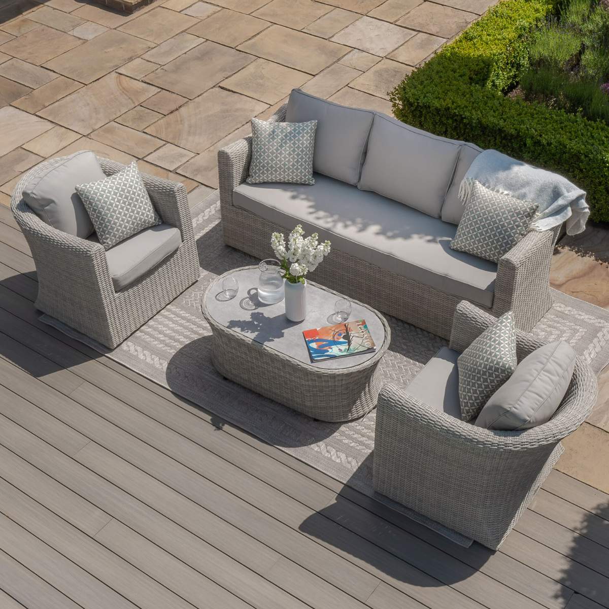 Maze Oxford 3 Seat Rattan Sofa Set - Ceramic Glass