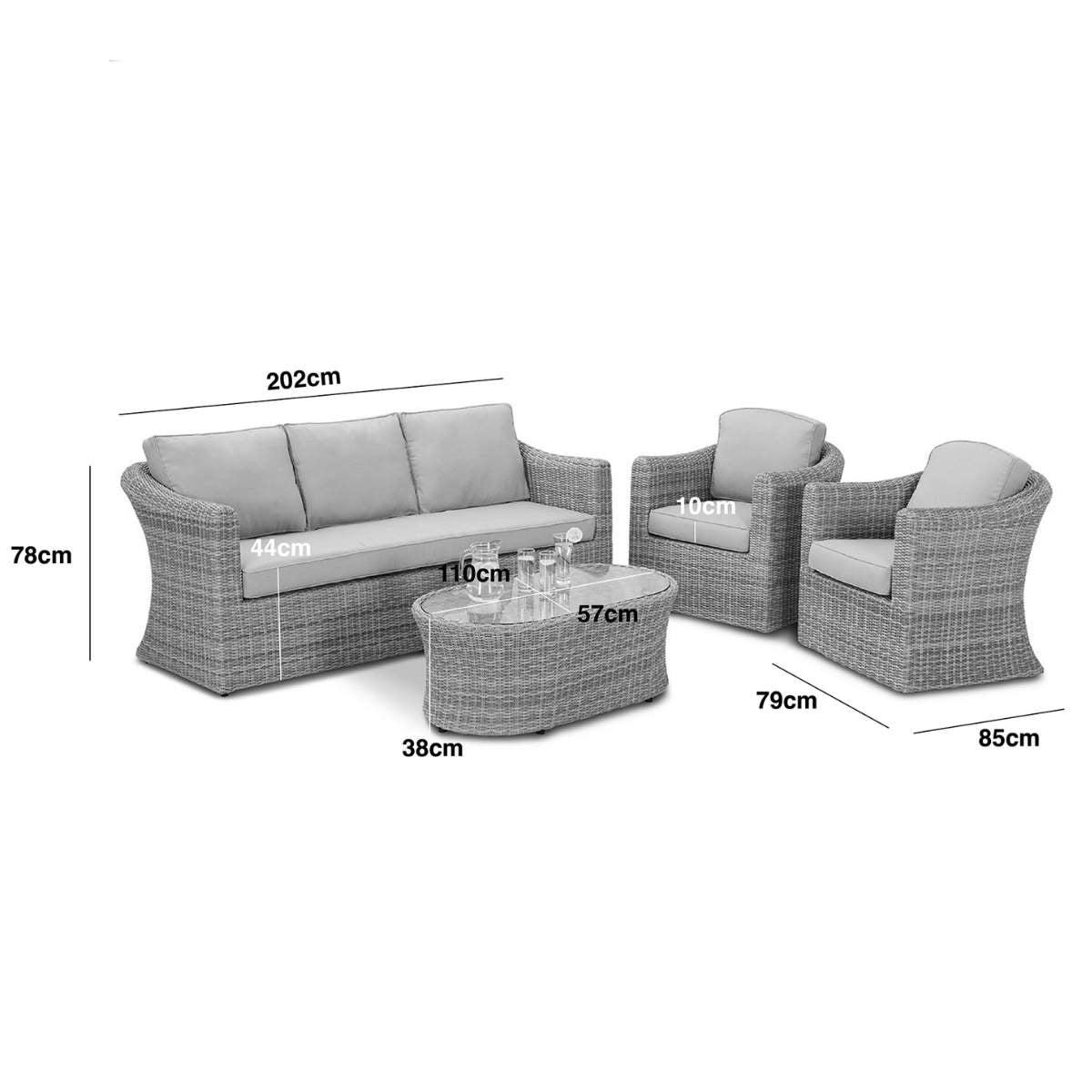 Maze Oxford 3 Seat Rattan Sofa Set - Ceramic Glass