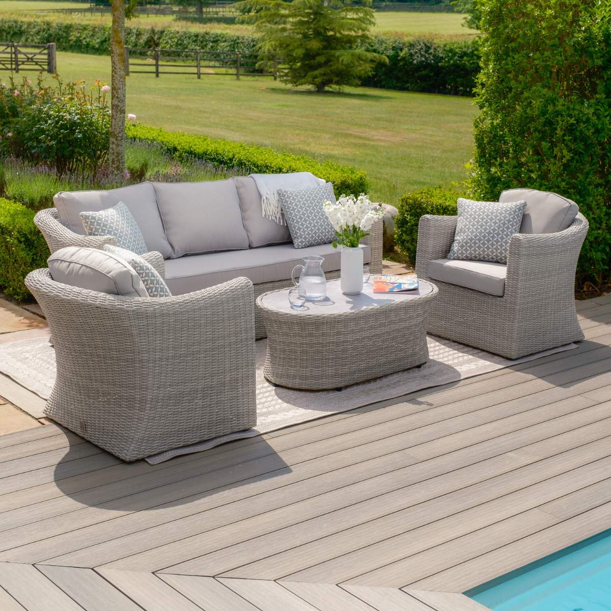 Maze Oxford 3 Seat Rattan Sofa Set - Ceramic Glass