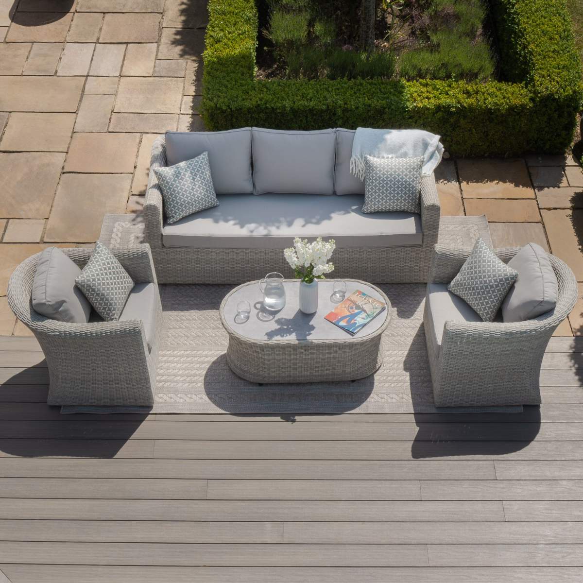 Maze Oxford 3 Seat Rattan Sofa Set - Ceramic Glass