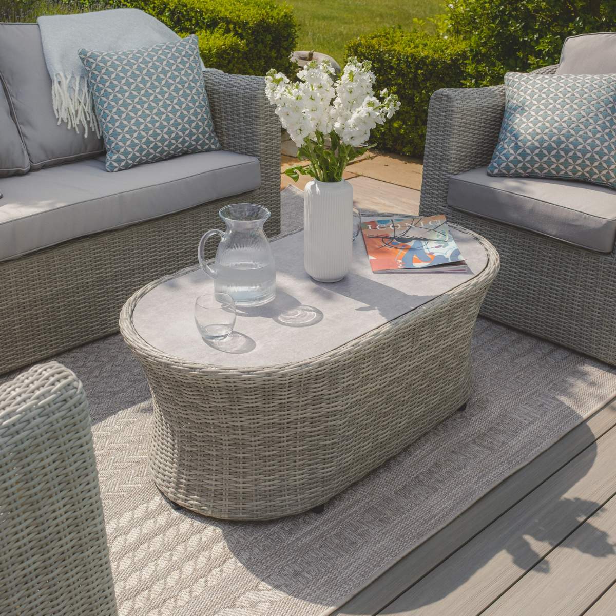 Maze Oxford 3 Seat Rattan Sofa Set - Ceramic Glass