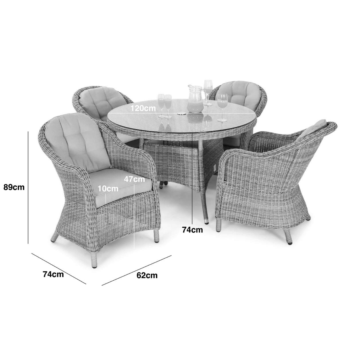 Maze Oxford Heritage 4 Seat Round Rattan Dining Set - Ceramic Glass