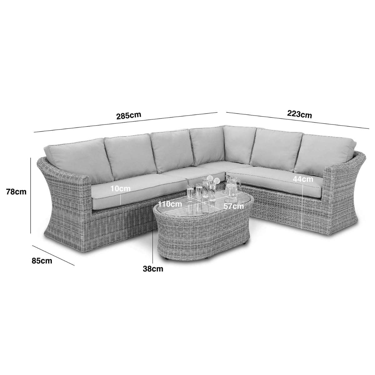 Maze Oxford Large Rattan Corner Sofa Set - Ceramic Glass