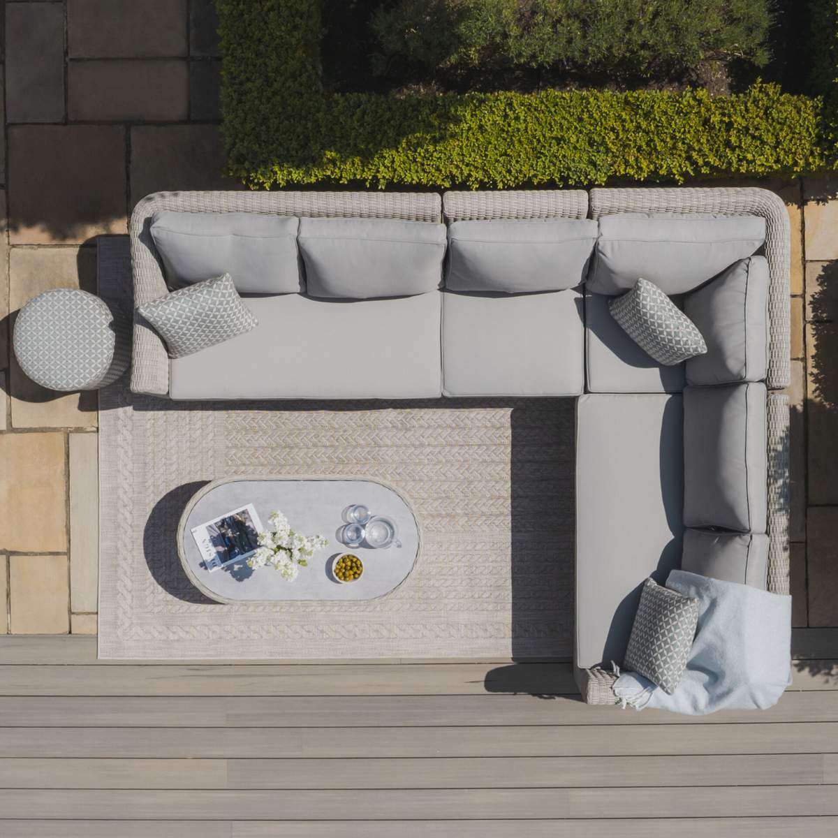 Maze Oxford Large Rattan Corner Sofa Set - Ceramic Glass