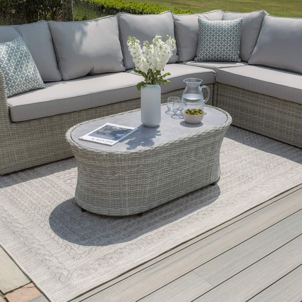 Maze Oxford Large Rattan Corner Sofa Set - Ceramic Glass