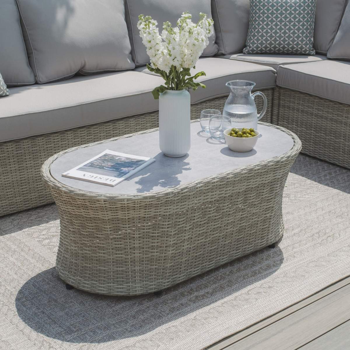 Maze Oxford Oval Rattan Coffee Table - Ceramic Glass (Table Only)