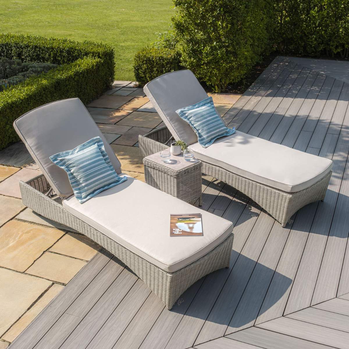 Maze Oxford Rattan Sunlounger Set - Ceramic Glass